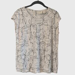 Cynthia Rowley 100% Linen Blouse S Black White Botanical Button Back Top